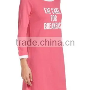 Ladies Sleepwear Nightwear Women Comfy Cotton Blend Crewneck Three-quarter Sleeves Sleep Shirt Nightshirt Cotton Dress thumbnail-3