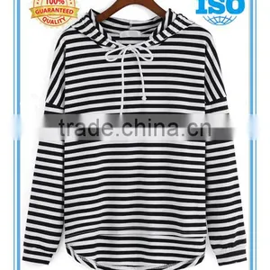 Black White Hooded Striped Dip Hem Sweatshirt thumbnail-1