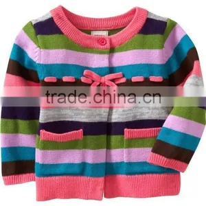 New Strings on Waisted Multi-color Stripes Children Cardigan thumbnail-1