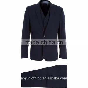 Plain Style Premium Cotton Midnight Blue Three-Piece Suit for Male thumbnail-1