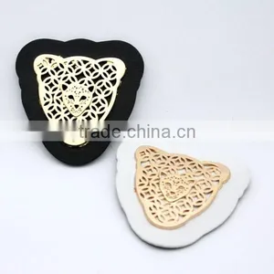 Black/white PU Leather Label With Gold Metal Alloy Logo Clothing Label for Jeans/jacket PLB-018 thumbnail-2