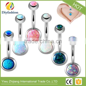 Elegant Navel Ring Belly Ring With Two Opal Balls Body Piercing Jewelry thumbnail-1