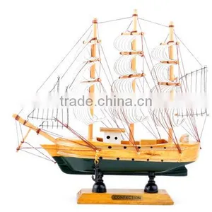 2pc Wooden Sailing Boat Ship Model Decor Collection 6 Tones thumbnail-5