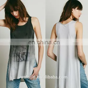 Round Neck Ladies Print Sleeveless t Shirt, Double Slit Tops thumbnail-1