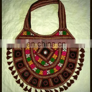 Bohemian Style Rajasthani Unique Designer Big Mirror Embroidered Gypsy Banjara Tote Style Side Cloth Heavy Jaquard Shoulder Bag thumbnail-1