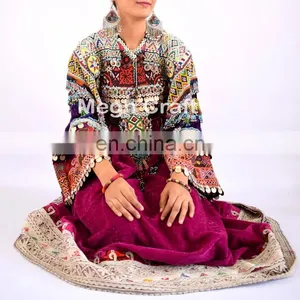 Afghan Kuchi Dress - Tribal Banjara Dress - Indian Gypsy Vintage Coins Dress - Woman Fashion Beaded Embroidered Kuchi Dress thumbnail-3