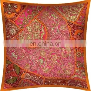 Sequins Patches Cushion Cover,Khambria Cushion Cover, Chikan Work Cushion Cover thumbnail-5