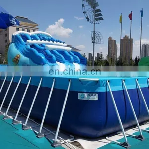 Large Above Ground Steel Metal Frame Swimming Pool Inflatable Water Slide Park Pool 10m 20m 50m thumbnail-2