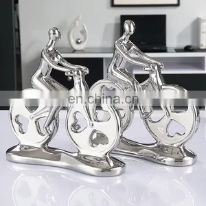 Customized Creative Couples Biking Ornaments Silver-plated Glazed Ceramic Home Decor Art Ornaments thumbnail-6