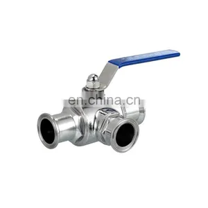 COVNA DN20 3/4 Inch 3 Way L Port Tri Clamp Connection Food Grade 316 Stainless Steel Sanitary Ball Valve With Lever Handle thumbnail-2