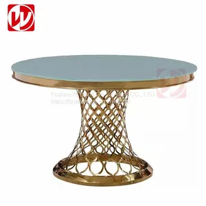 Event Party Used Round Banquet Table Gold Stainless Steel Bird Nest Design White Tempered Glass Dining Furniture Round Wedding Table thumbnail-1