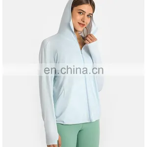 New Outdoor Rash Guard Custom Logo Sportswear Hoodie Jogger Suits Wome Thumb Hole Sun Protection Clothing Yoga Jacket thumbnail-5