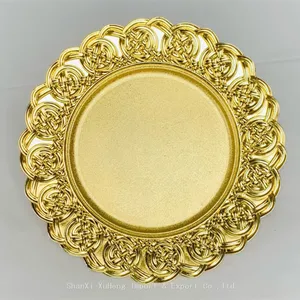 Hot Sale Bulk Wedding Christmas Party Table Decor 13 Inch Gold Retro Round Plastic Charger Plates thumbnail-1
