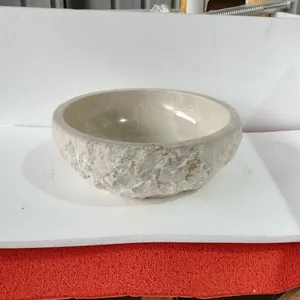 Modern Round Shape Cream Marfil Marble Stone Sink Vanity Wash Hand Basins for Home or Commercial Use Bathroom Hand Washbasin thumbnail-1