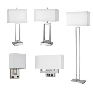 UL Certificated Hotel Guest Room Table Lamp Set Modern RectangularBedside Lamp & Matching Floor Lamp for Hospitality Project thumbnail-1