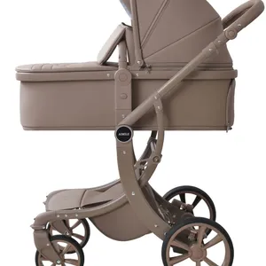 Luxury High Landscape Baby Stroller Newborn Pram With Large Shock-Absorbing Wheels & Adjustable Canopy thumbnail-1