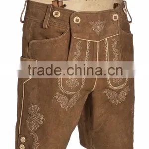 Lederhosen Leather Shorts Oktoberfest Trachten Bavarian Dark Brown thumbnail-1
