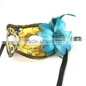 Luxury Masks Yellow & Blue Flower With Feather thumbnail-1
