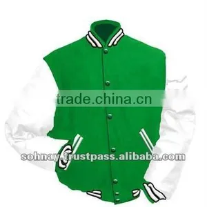 Green & White Varsity Jacket Letterman Baseball Jacket thumbnail-1