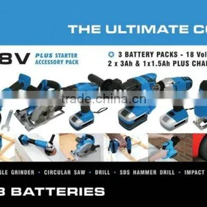 10PC CORDLESS POWER TOOL KIT 18 VOLT 3 X Li-Ion BATTERIES thumbnail-2