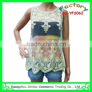Manufacturer Offer Ladies Embroidery White Lace Sleeveless Blouse thumbnail-1