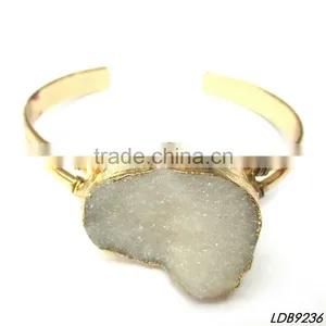 14K Gold Plated Agate Natural Druzy Stone Charm Bangle Bracelet Wholesale thumbnail-2