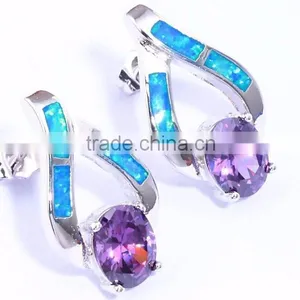 925 Sterling Silver Pink Opal Crystal Earring Pink Tourmaline Stud Earrings thumbnail-3