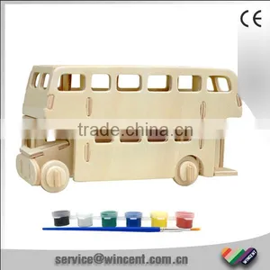 Kids DIY London Bus Wooden 3D Puzzle thumbnail-1