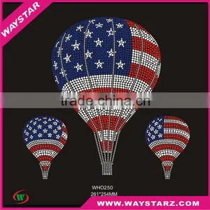 American Flag On Hot Air Balloon Iron On Rhinestone Decorations thumbnail-1