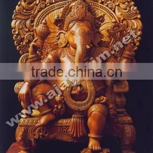 Teak Wood Ganesha Statue thumbnail-1
