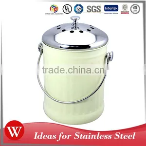 1.0 Gallon Colorful Painting Kitchen Metal Garbage Waste Bin With Stainless Steel Lid thumbnail-1