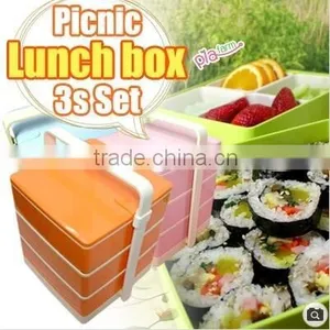 Picnic Lunch Box 3s Set 3~4persons/Light Green/pink/orange/sky Blue thumbnail-1