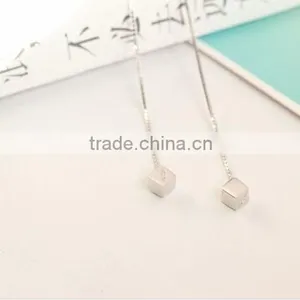 925 Sterling Silver Square Cube Zirconia Thread Line Threader Earrings thumbnail-1