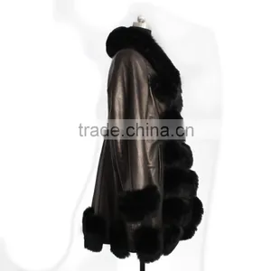 Leather Jacket With Fox Fur Trim / Sheep Leather Fur Coat thumbnail-3