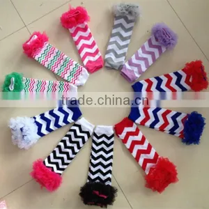 Wholesale Chevron Print Cotton Leg Warmer With W Strips and Chifon Ruffles for Kids thumbnail-1