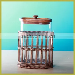 Glass Herb Storage Jars With Wooden and Willow Decoration thumbnail-1