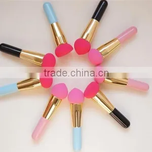 Private Label Non Latex Cosmetic Make Up Sponge Brushes With Wood Handle thumbnail-2