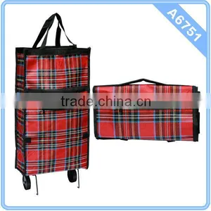 LIGHT WEIGHT LARGE COMPACT FOLDING TARTAN 2 WHEELS TROLLEY SHOPPING BAG thumbnail-1