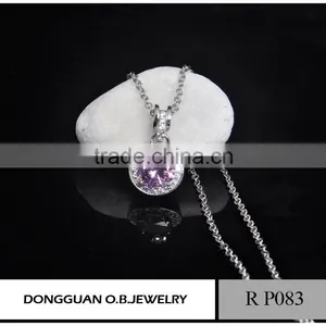 Pink Color Single Stone Pendant Necklace/silver Plated Classic Design thumbnail-2