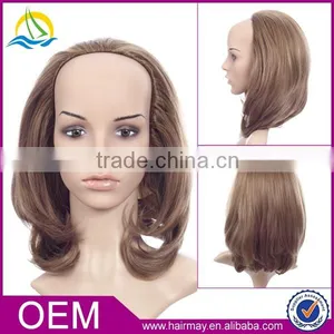 Fast Shipping Wholesale Cheap Synthetic Half Blonde Kinky Curly u Part Wig thumbnail-1