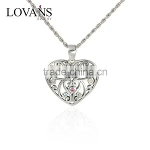Colorful Rhinestone Jewelry Silver Heart Pendant thumbnail-1