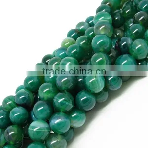 10mm Dyed Round Smooth Green Banded Agate Loose Beads thumbnail-1