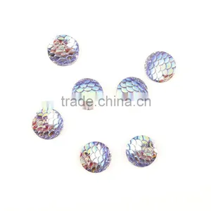 Stock!Jewelry Findings 12mm Round Flat Back ab Color Imitation Fish Scale Resin Rhinestone Bead Cabochon thumbnail-3