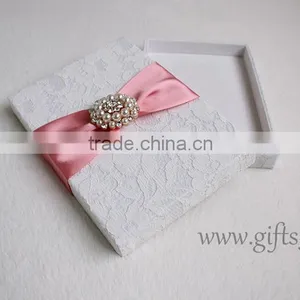 Elegant White Wedding Invitation Card Box With Pearl Brooch thumbnail-1