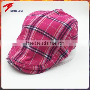 Custom Design Fashion Magenta Check Ivy Cap Manufacturing thumbnail-1