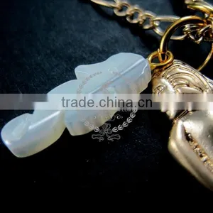25x37mm Matte Gold Brass Mermaid Shell Sea Horse With Drop Blue Sea Glass Pendant Charm Fashion Women Necklace 6310009 thumbnail-4