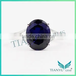 Party Gift 925 Sterling Silver Blue Oval Cut Corundum Ring Wedding Rings thumbnail-2