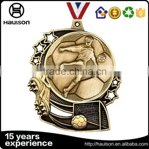 Personalized Custom Hollow Out Casting Embossed Iron Zinc Alloy Antique Gold Brass Plated Football WW2 Sport Medal With Ribbon thumbnail-1