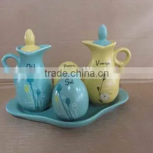 Ceramic Kitchen Oil and Vinegar Bottle Salt Pepper Set thumbnail-1