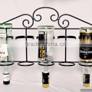 Iron Cast Metal Antique Wall Hanging Wine Bottle Stand thumbnail-1